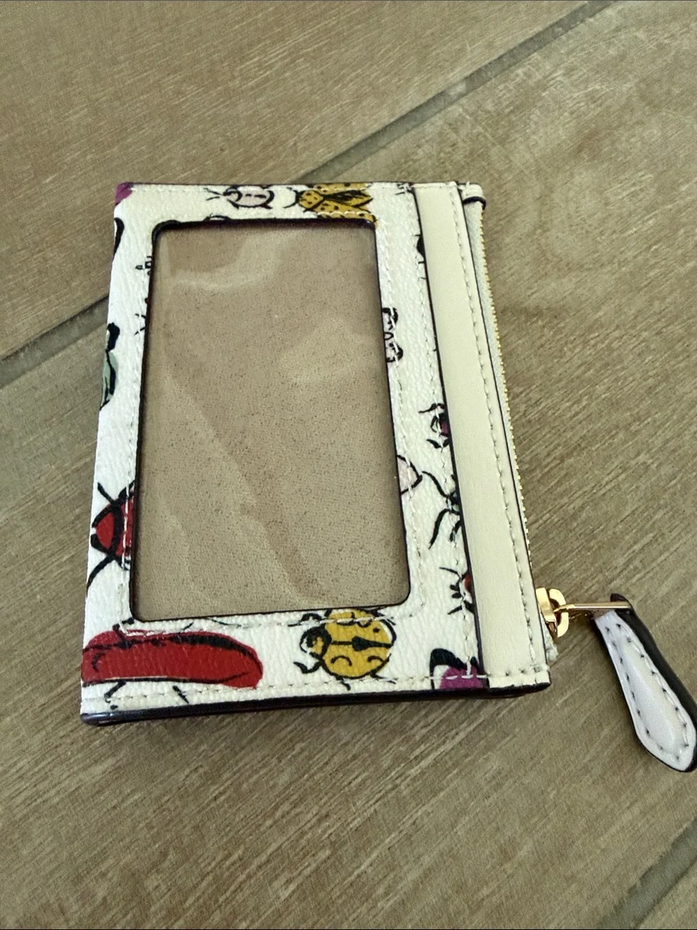 Coach White Leather Butterfly & Bug Print Card Case Keyring CR927